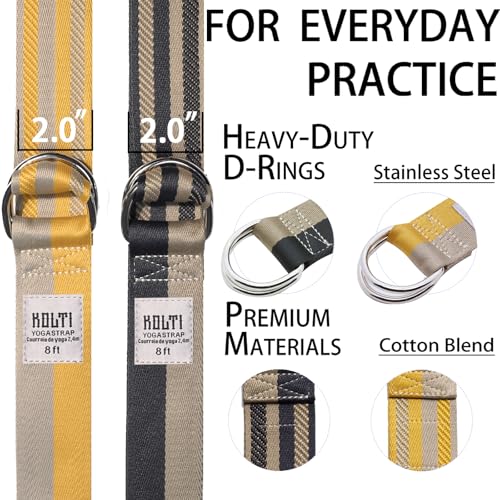 Yoga Exercise Adjustable Straps 8FT with Durable D-Ring for Pilates & Gym Workouts | Hold Poses, Stretch, Improve Flexibil...