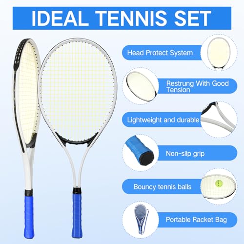 Motionchic 4 Pcs Tennis Rackets for Adult Recreational 4 Players 27" Tennis Racquet Lightweight Tennis Racket with 3 Tenni...