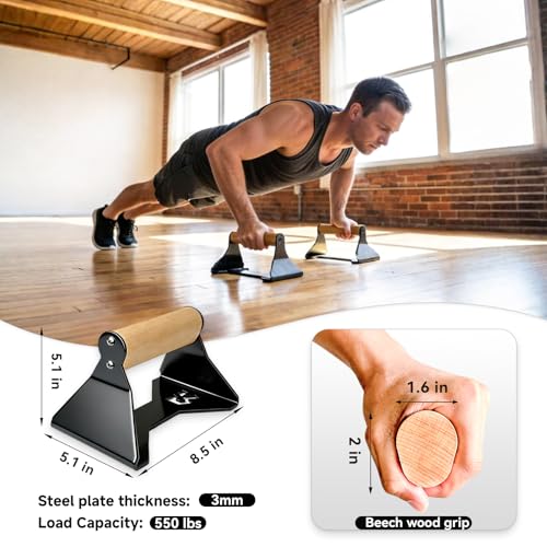 Rocalt Parallettes Push Up Handles - Push Up Board with Ergonomic Wooden Handles & Heavy-Duty Steel, Strength Training Pus...
