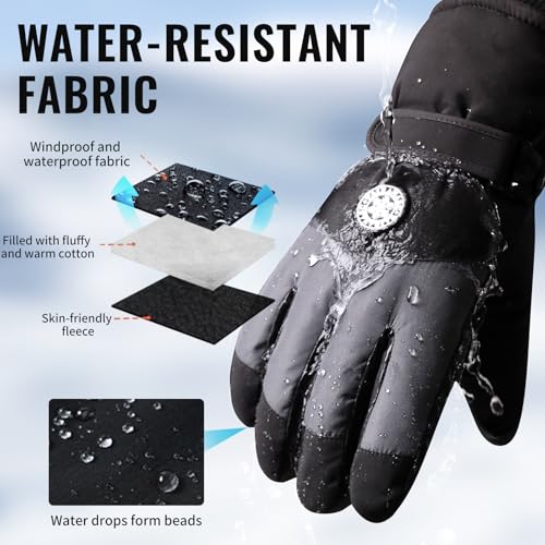 apaepr Winter Ski Gloves for Men & Women, Waterproof Insulated Cold Weather Work Gloves, Touchscreen Snow Gloves for Skiin...