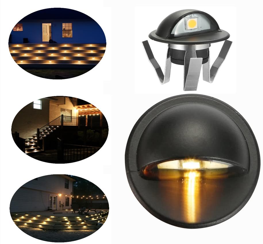 FVTLED Pack of 10 Low Voltage LED Deck Lights, Warm White, Black, F1.38, Outdoor Garden Landscape Pathway Lighting, Model NARF5_01375
