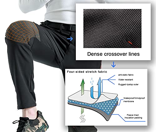 Gash Hao Mens Snow Ski Waterproof Softshell Snowboard Pants Outdoor Hiking Fleece Lined Zipper Bottom Leg