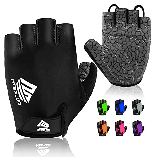 HTZPLOO Bike Gloves for Men Women with Anti-Slip Shock-Absorbing Pad, Light Weight Half-Finger Cycling Gloves