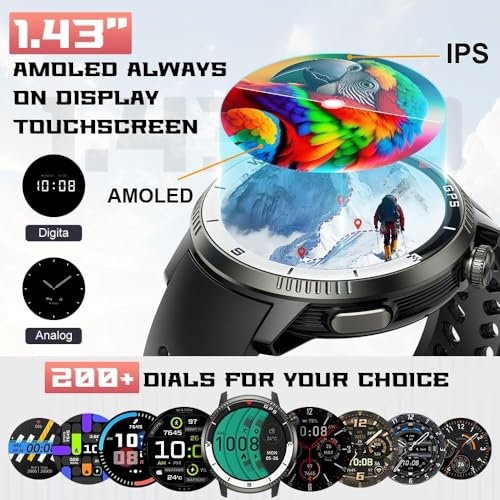 Military Smart Watch(Answer/Make Call), GPS Smartwatch for Men Women, 1.43" HD AMOLED Display, Fitness Activity Tracke wit...