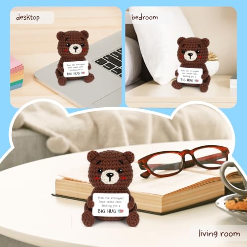 Glydein Get Well Gifts for Women After Surgery, Handmade Positive Bear Crochet Decor, Thinking of You Feel Better Gift for...