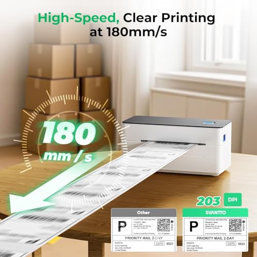 SVANTTO Bluetooth Thermal Shipping Label Printer 4x6, Compatible with Windows/Mac/Android/iOS, High-Speed 4x6 Label Printe...