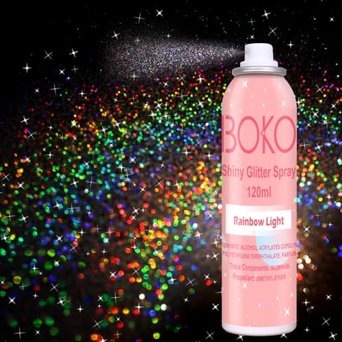 Boko Body Glitter Spray, 120ML Holographic Silver Shiny Glitter Spray for Body Hair Clothes, Quick-Drying and Long-Lasting...