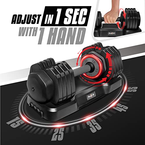 Yes4All 25/55LB Single/Pair Adjustable Dumbbells Weights, 5 in 1 Free Weights Dumbbell with One Second Dial Handle for Dif...