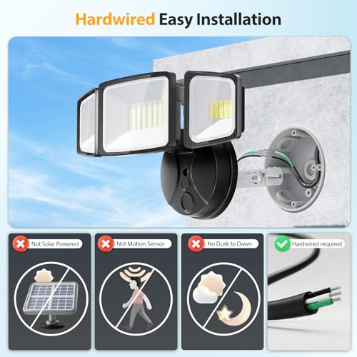 Onforu 75W Flood Lights Outdoor, 7000LM Brightness Security Lights Switch Controlled, 3 Adjustable Heads, IP65 Waterproof,...