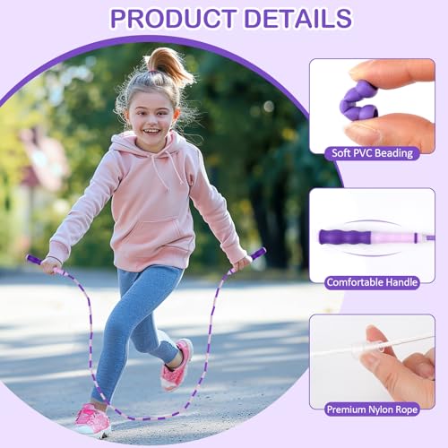 Jump Rope for Kids, Adjustable Jump Ropes for 4 5 6 7 8 10 12, Tangle Free Jumping Rope Age 8-12, Segmented Soft Beaded Sk...