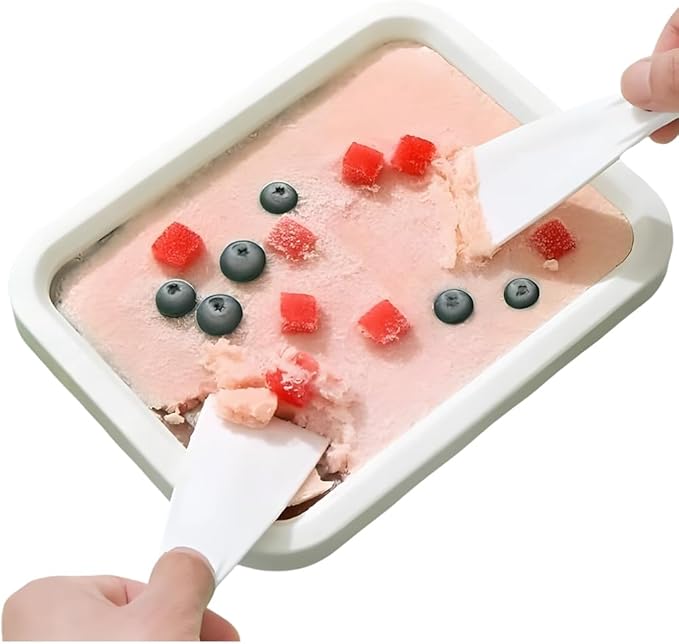 Rolled Ice Cream Maker Kit, At-Home Stainless Steel Instant Freeze Plate with 2 Scrapers, DIY Rolled Ice Cream Tray, Easy Homemade Desserts (White)