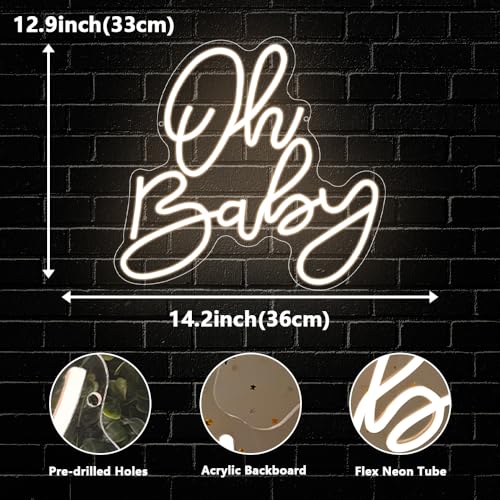 Oh Baby Neon Sign, Baby Shower LED Neon Light for Party Wall Decor Light Up Sign for Gender Reveal Birthday Party Decorati...