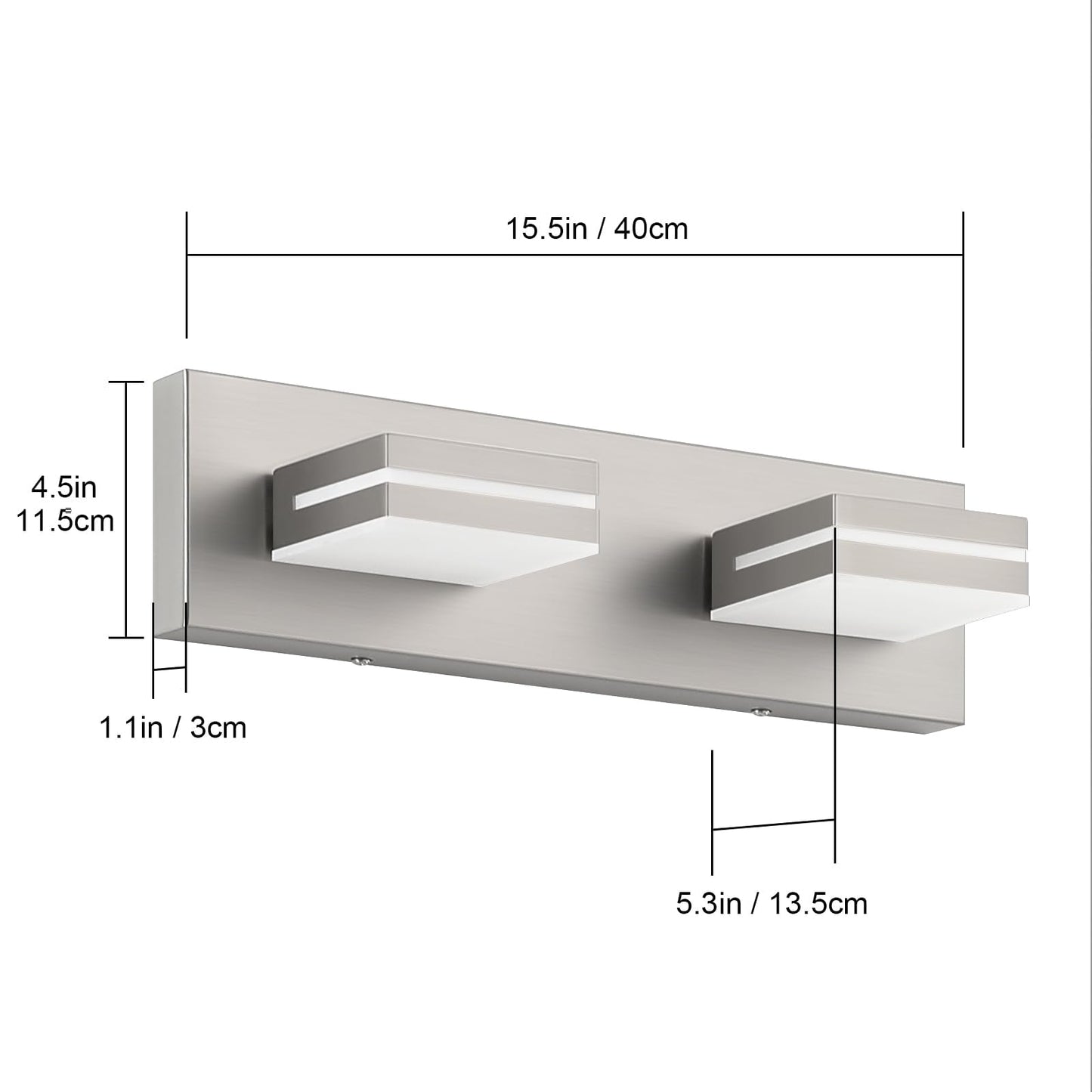 Sinerise Led Modern Bathroom Vanity Light Fixtures (2-Light  15.5-Inch  Dimmable)  Brushed Nickel Modern Acrylic Bathroom Wall Lighting Fixtures Over Mirror (Cool White 6000K)
