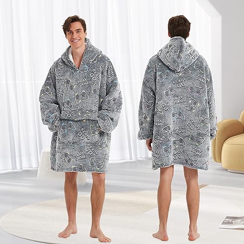 Fiosnow Glow in the Dark Game Controller Blanket Hoodies for Women and Men Adult Oversize Wearable Blanket Hoodies for Sof...