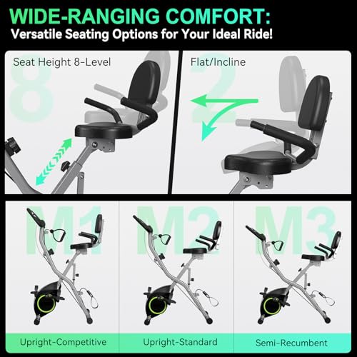 USLIM Foldable Exercise Bike Stationary Bikes for Home, 5 IN 1 Indoor Workout Bike, Cycling Bike with 16-Level Quiet Magne...