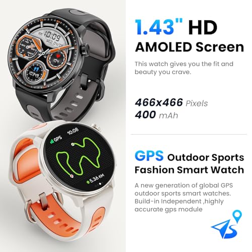 Smart Watch for Men Women GPS, 1.43'' AMOLED Smartwatch with Compass/Barometer/Altimeter 100+ Sports Fitness Tracker with ...