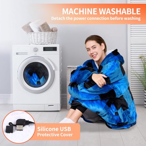 Junbig Wearable Heated Blanket Hoodie, USB Heated 3 Heating Levels and Overheat Protection Flannel and Sherpa Soft Heated ...