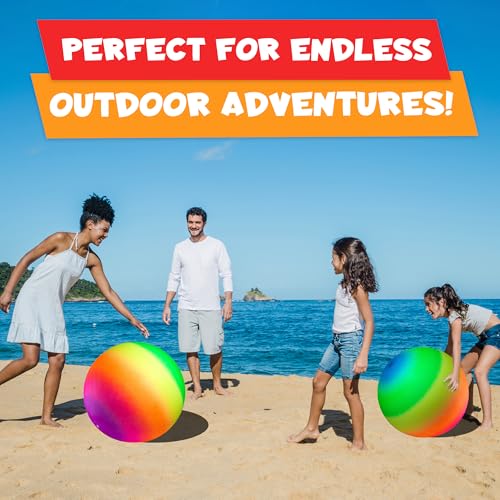 Bedwina 18 Inch Rainbow Playground Ball for Kids (Pack of 1 or 2) Jumbo Size Rainbow Inflatable Big Bouncy Kickball for Pa...