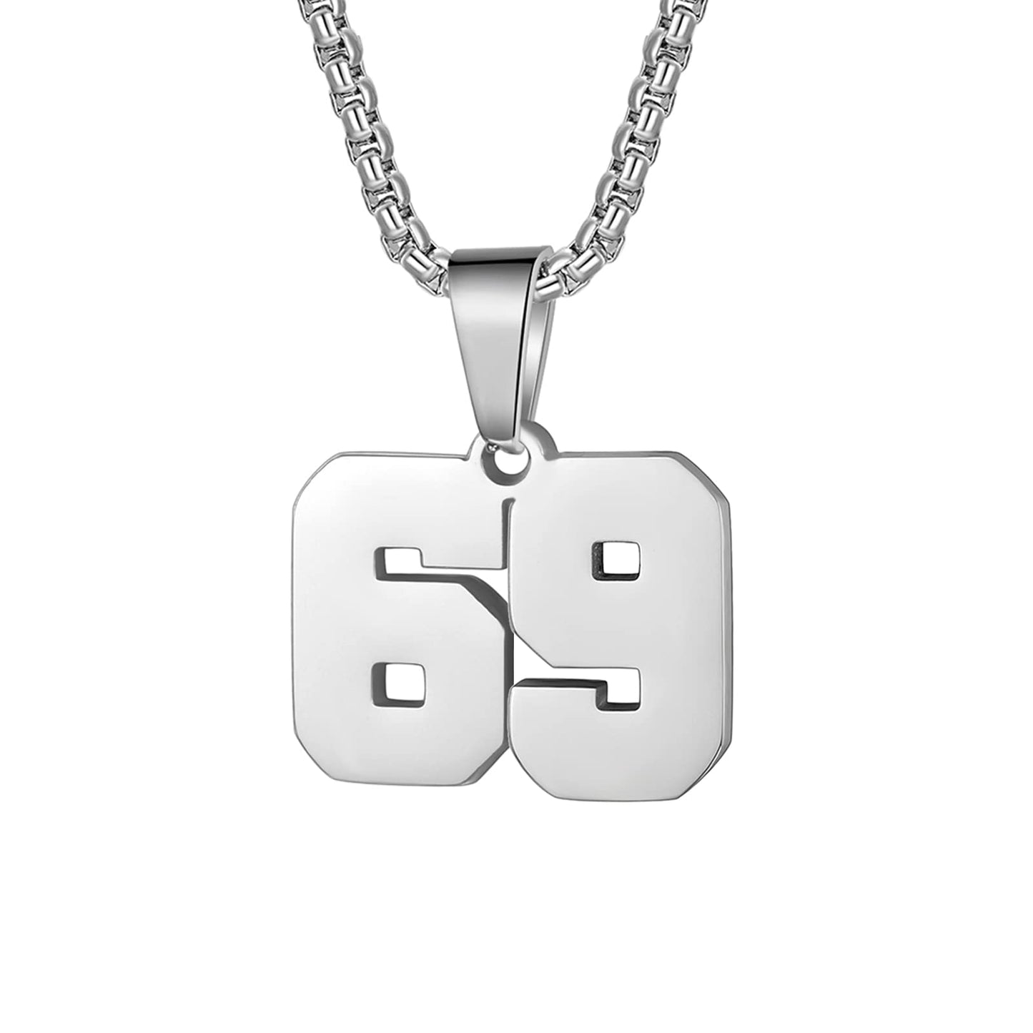 Number Necklaces Personalized Silver Initial Number Pendant Stainless Steel Chain 22+2inch Movement Necklaces for Men Women (69)