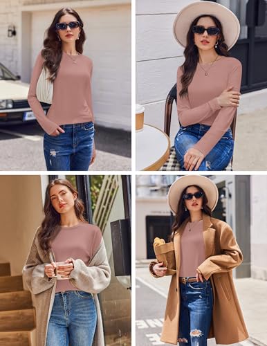Ekouaer Womens Long Sleeve Shirts 3 Pack Crew Neck Thermal Tops Loose Fit Undershirt Base Layer Trendy Clothes XS-XXL