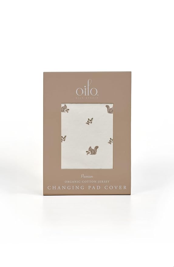 Oilo Changing Pad Cover, Breathable 100% Organic Cotton Fitted Jersey, 300 Thread Count, Machine Wash, Fits Standard Changing Pads (32" x 16"), Heirloom Organic Collection, Squirrel