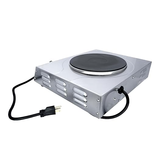 Cadco LKR-220 Countertop Heavy Duty Cast Iron 220-Volt Hot Plate, Stainless Steel, For Commercial Use,18 lbs