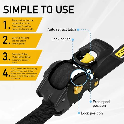 AUGO Retractable Ratchet Straps | 4 Heavy Duty Ratchet Straps Self Retractable Tie Down Straps with Soft Loops & Storage B...
