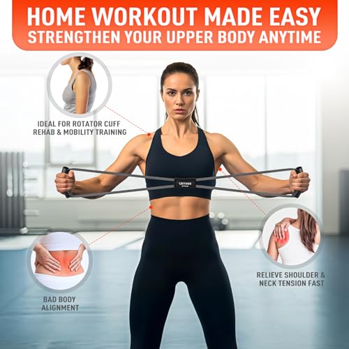 UZTUGG Figure 8 Resistance Bands for Arm, Back, 3 Level Latex Heavy Exercise Bands with Handles for Strength Training, Ful...