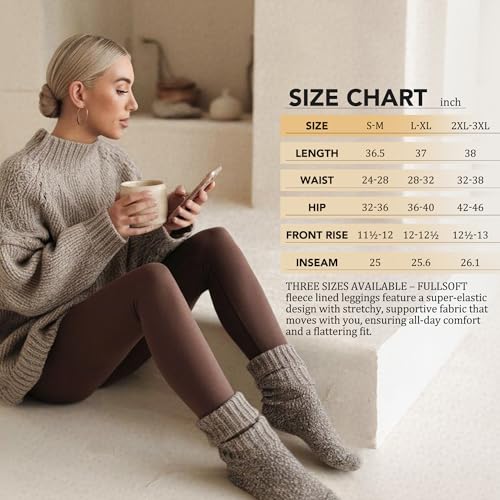 FULLSOFT Fleece Lined Leggings Women High Waisted Tummy Control Workout Winter Thermal Warm Soft Yoga Pants
