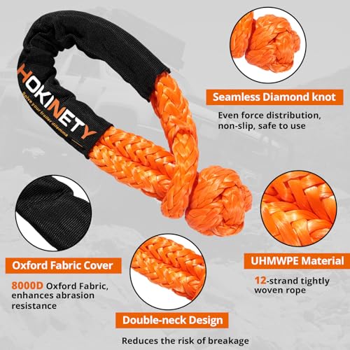 HOKINETY Kinetic Recovery Tow Rope: 1.26" x 30ft Snatch Strap with Soft Shackles Heavy Duty Offroad Towing Straps Kit for ...