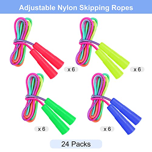 Elcoho 24 Packs Rainbow Jump Rope Set 7.2 Feet Adjustable Nylon Skipping Ropes Jumping Ropes for Outdoor Activity Party Fa...