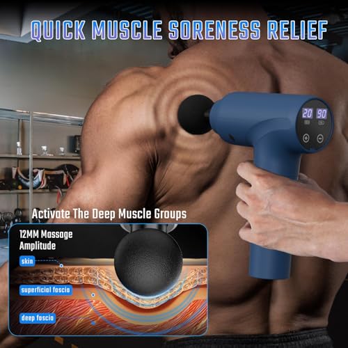 cotsoco Massage Gun Deep Tissue, Muscle Massage Gun with 9 Attachment Heads 20 Speeds & Silent Brushless Motor for Pain Re...