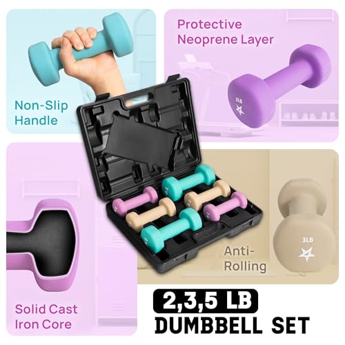 Yes4All Neoprene Coated Dumbbell Hand Weight Sets - Multiple Weight Options with Rack, Anti-roll, Anti-Slip, Hexagon Shape