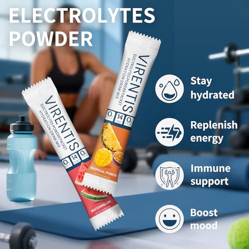 VIRENTIS 16 Sticks Electrolytes Powder Packets Sugar Free Hydration Packets, 8 Flavors Liquid Daily IV Electrolyte Drink M...