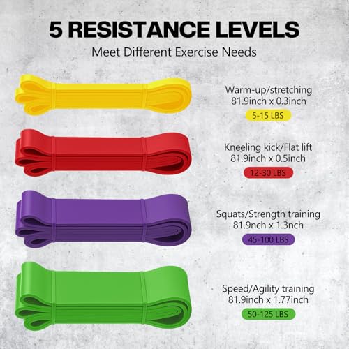 Soulchen Resistance Bands Pull up Assistance Band Set 530 Lbs 4 Pcs Exercise Bands with Assist Belt Nylon Strap and Door A...