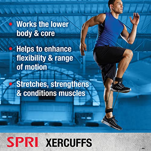SPRI Xercuff Leg Resistance Band Exercise Cord with Non-Slip Padded Ankle Cuffs (All Bands Sold Separately) Portable for t...