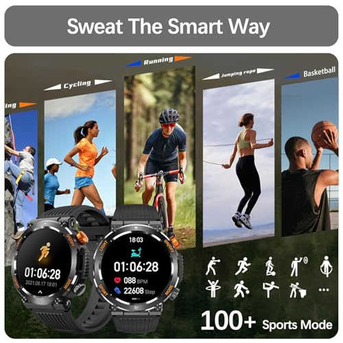 Military Smart Watch for Men Answer/Make Call, Outdoor Waterproof Tactical Sports Smartwatch with LED Flashlight Compass, ...