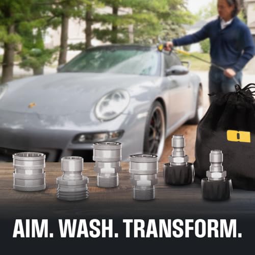 Active M22-14mm Pressure Washer Quick Connect Kit, 304 Stainless Steel M22-14mm to 3/8" Male to Female Quick Disconnect Ki...