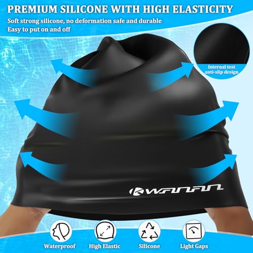 Extra Large Silicone Swim Cap for Long Hair and Protective Styles–Waterproof Swimming Cap for Men and Women with Dreadlock...