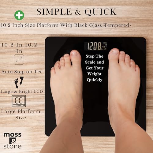 Moss & Stone Black Digital Bathroom Scale for Body Weight, Smart Step-On Technology, Backlit LCD Display, High Accuracy We...
