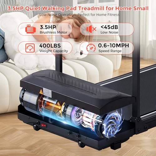 Electric Walking Pad with Handle Bar, 3.5HP Compact Walking Pads Treadmill with Handles, 0.6-10.0MPH Portable Small Treadm...