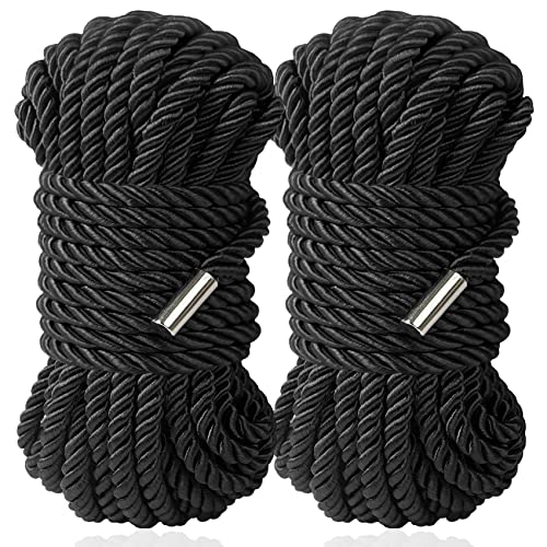 BAVIHOR Silk Rope, 32 Feet 8 mm Soft Ropes Durable Multipurpose Long Satin Braided Twisted Rope (Black, Black)