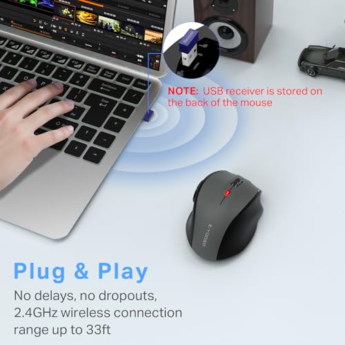 E-YOOSO Wireless Mouse for Laptop, Portable Optical Computer Mouse, 6 Buttons, Cordless 2.4GHz with USB Receiver, 5-Level ...
