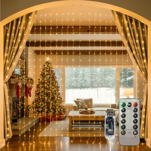 Curtain Lights for Bedroom & Romantic Decor - 300 LED Fairy String Lights with Remote, 8 Modes Timer, USB Plug in Waterpro...