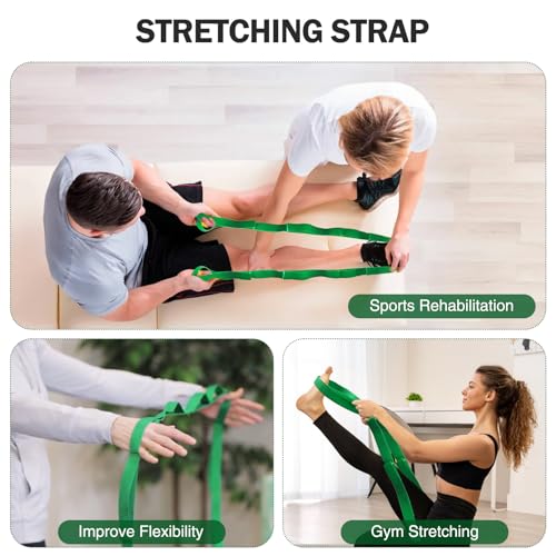 Stretching Strap Yoga Straps for Physical Therapy, 10 Loops Non-Elastic Stretch Band for Pilates, Flexibility, Exercise an...