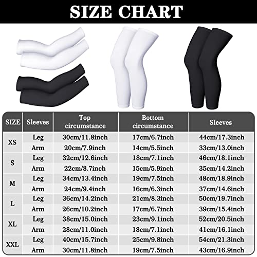 Geyoga 2 Pairs Compression Full Length Leg Sleeve Arm Sleeve for Men Women, Football (Black, White, Small)