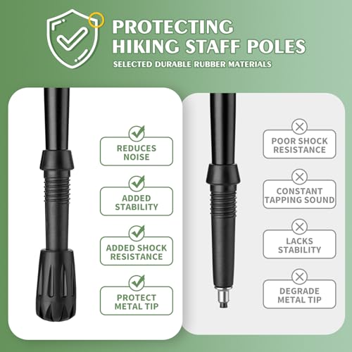 Durable Replacement Rubber Tips for Trekking Poles - Universal Anti-Slip Hiking Stick Caps - Shock Absorbing Pole Accessor...