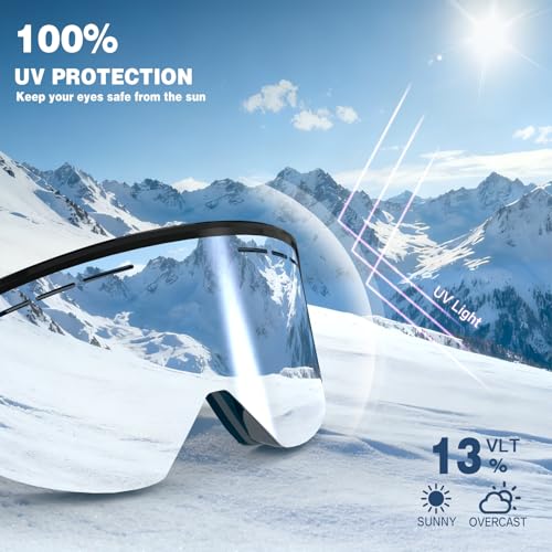 VCOROS Ski/Snowboard Goggles Men Women Anti Fog OTG Snow Goggles Skating Skiing Snowmobile Cylindrical Removable Lens