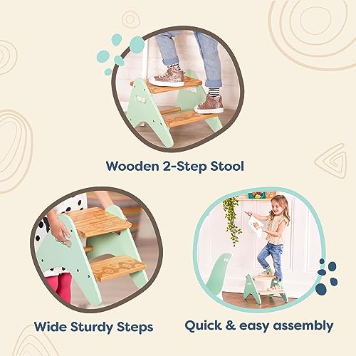 B. toys – Step Stool For Kids – Wooden Stepping Stool – Step Stool For Bedroom, Bathroom, Kitchen – Furniture For Toddlers, Kids – 2+ Years – Peek – A – Boost – Mint