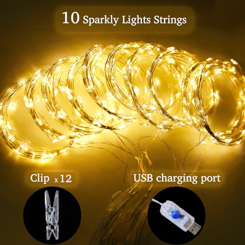 10ft x 10ft White Sheer Tulle Backdrop Curtains with Lights String for Party Wedding Wrinkle Free Curtain Backdrops Drapes...